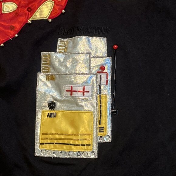 Vintage Casino Embroidered T Shirt SZ Large Gambling Beaded Sequin Black Tee y2k - Picture 6 of 10